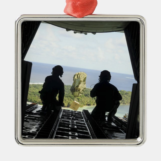 A box of humanitarian goods metal tree decoration (Front)