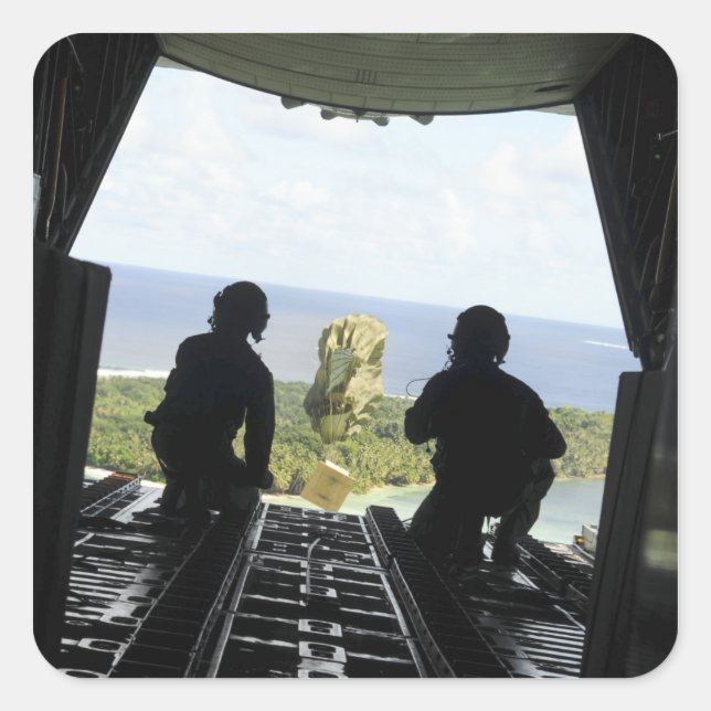 A box of humanitarian goods square sticker (Front)