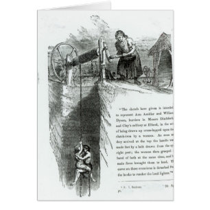 A boy and girl being wound up a mine shaft