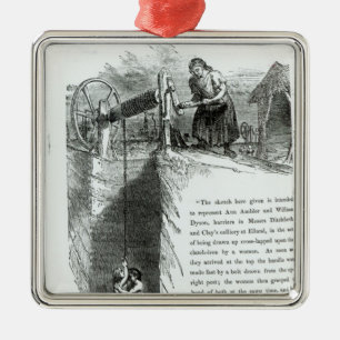 A boy and girl being wound up a mine shaft metal tree decoration