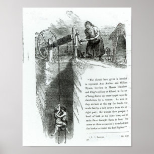 A boy and girl being wound up a mine shaft poster