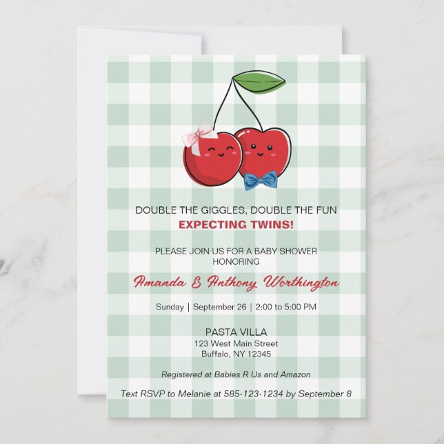 A Boy and Girl Twins Baby Shower Flat Card (Front)