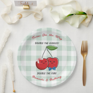 A Boy and Girl Twins Baby Shower Paper Plate
