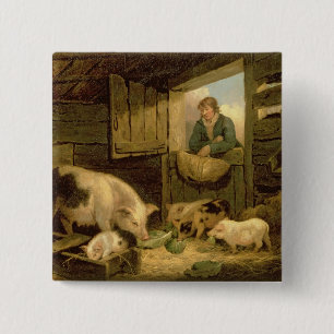 A Boy Looking into a Pig Sty, 1794 (oil on canvas) 15 Cm Square Badge