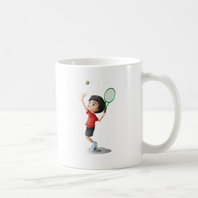 A boy playing tennis coffee mug (Right)