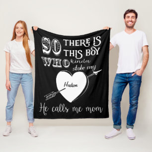 A Boy Stole My Heart He Calls Me Mum Black Fleece Blanket