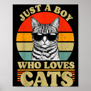 A Boy Who Loves Cats Vintage for Mens Kids Boys Poster