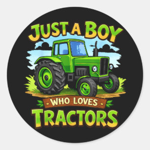 A boy who loves tractors funny farm kid birthday classic round sticker
