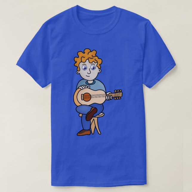 A boy with curly hair playing the guitar T-Shirt (Design Front)
