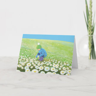 A Boy with Daisies on a Hill Illustration  Card