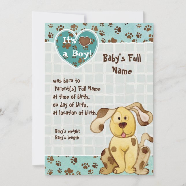 A Boy's Best Friend Photo Birth Announcement (Front)