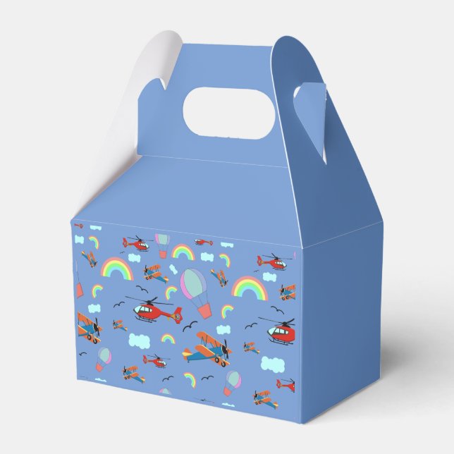 A Boys Flying Pattern on Blue Favour Box (Front Side)