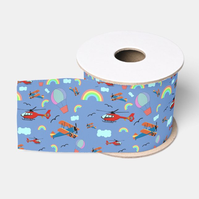 A Boys Flying Pattern on Blue Grosgrain Ribbon (Spool)