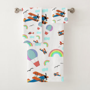 A Boys Flying Pattern on White Bath Towel Set
