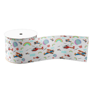 A Boys Flying Pattern on White Grosgrain Ribbon