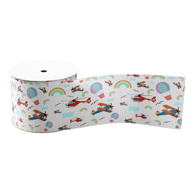 A Boys Flying Pattern on White Grosgrain Ribbon (Spool)