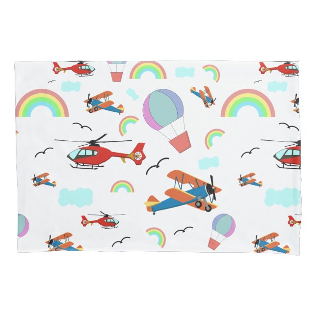 A Boys Flying Pattern on White Pillowcase (Front)