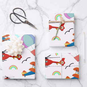 A Boys Flying Pattern on White Wrapping Paper Sheet