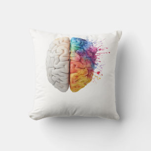 A brain divided between logical and creative sides cushion