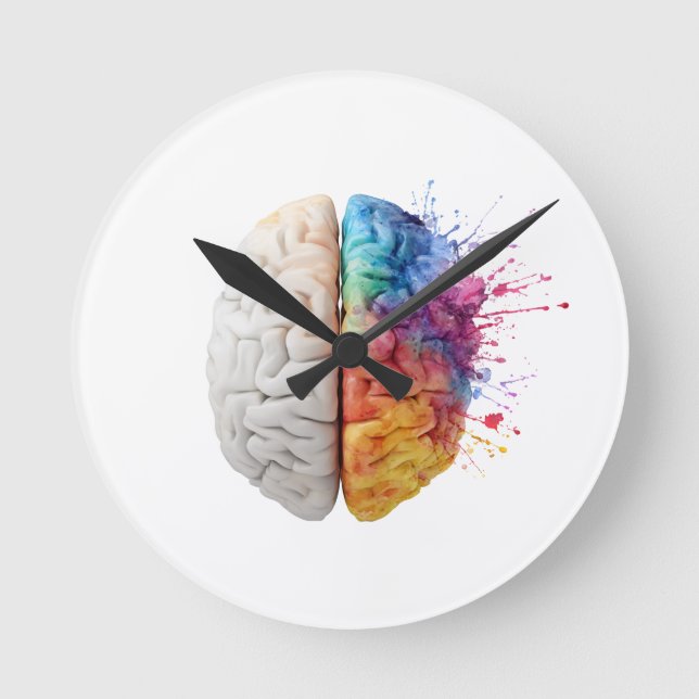 A brain divided between logical and creative sides round clock (Front)