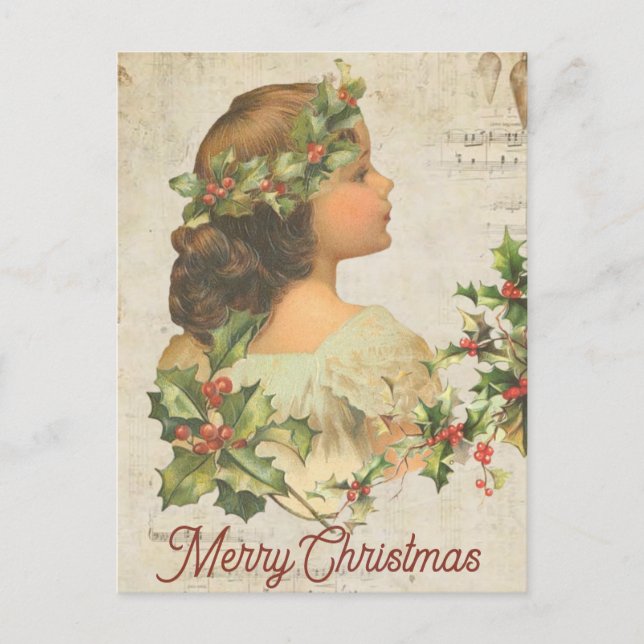 A branch of holly is also drawn there holiday postcard (Front)