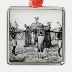 A Brazilian Sedan Chair and a Person Begging Metal Tree Decoration