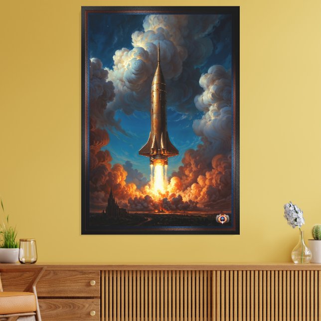 A Breathtaking Retro Fusion Rocket Launch Canvas Print (Insitu(LivingRoom))