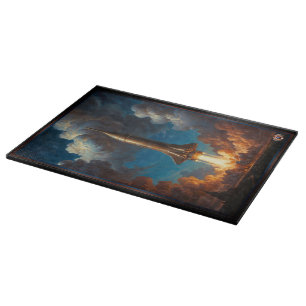 A Breathtaking Retro Fusion Rocket Launch Cutting Board