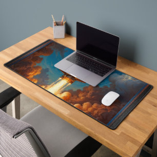 A Breathtaking Retro Fusion Rocket Launch Desk Mat