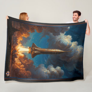 A Breathtaking Retro Fusion Rocket Launch Fleece Blanket