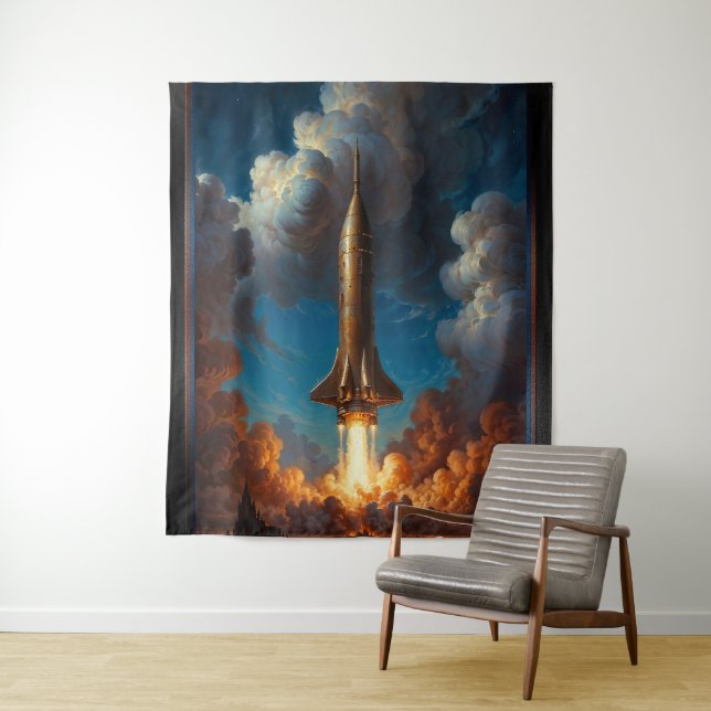 A Breathtaking Retro Fusion Rocket Launch Tapestry (In Situ)