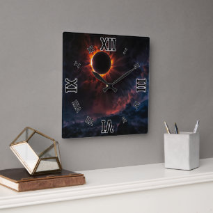 A Breathtaking Solar Eclipse AI Art by Xzendor7 Square Wall Clock