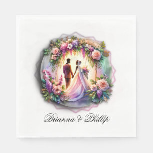 A Bride and Groom Moonlight Floral Wedding  Napkin