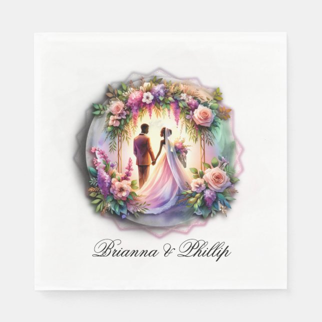 A Bride and Groom Moonlight Floral Wedding  Napkin (Front)