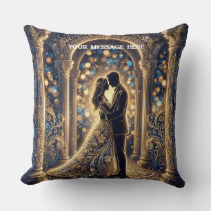 A bride & groom silhouette in an embrace Cushion