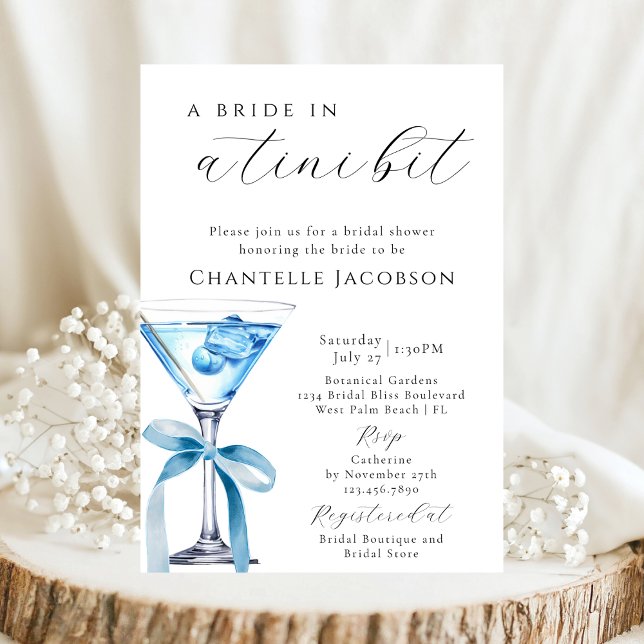 A Bride In A Tini Bit Blue Martini Bridal Shower Invitation (Creator Uploaded)