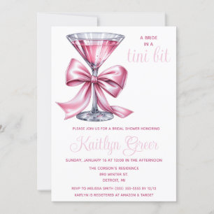 A Bride in a Tini Bit, Pink Martini Bridal Shower Invitation