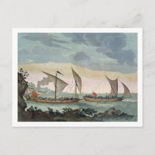 A Brigantine giving chase to a Felucca, and about Postcard