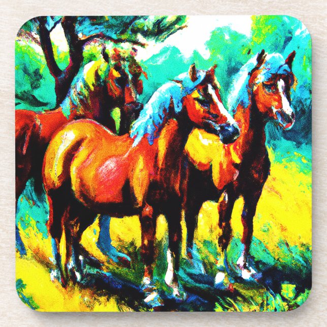 A Bright and Cheerful Horse Art Piece. Buy Now Coaster (Front)