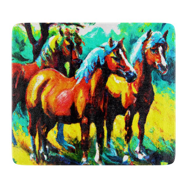 A Bright and Cheerful Horse Art Piece. Buy Now Cutting Board (Front)