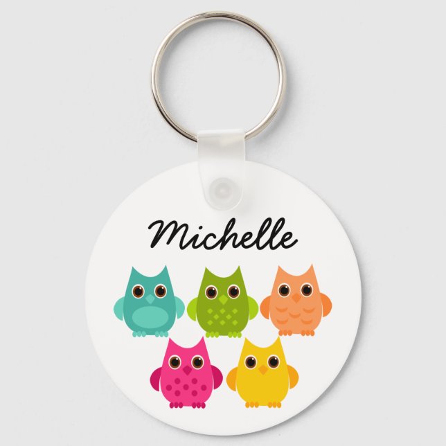 A Bright Bunch of Owls Key Ring (Front)