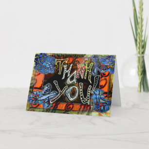 A bright folk art "Thank You" Card with birds