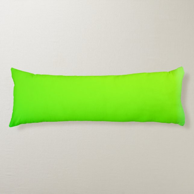 A bright lime green body pillow against a plain (Front)