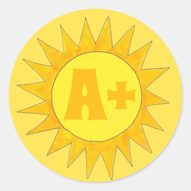 A+ Bright Student Reward Yellow Sunshine Teacher Classic Round Sticker (Front)