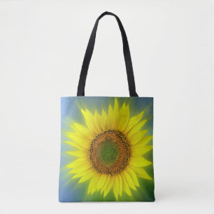 a bright sunflower tote bag