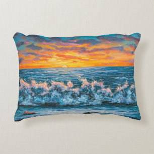 A bright sunset during a storm. An oil painting on Decorative Cushion