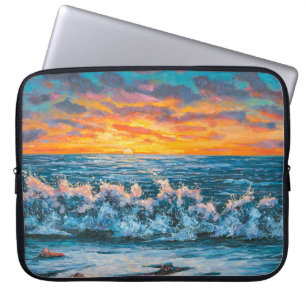A bright sunset during a storm. An oil painting on Laptop Sleeve