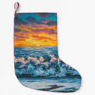 A bright sunset during a storm. An oil painting on Small Christmas Stocking