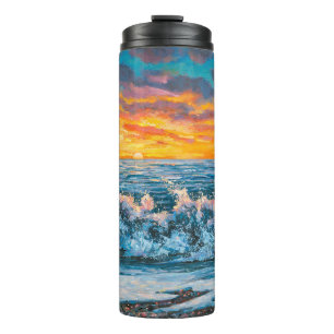 A bright sunset during a storm. An oil painting on Thermal Tumbler
