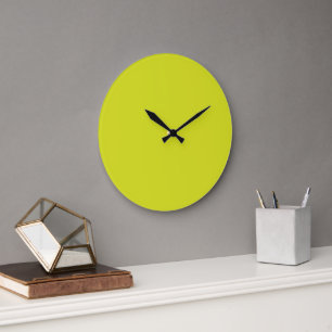 A bright yellow square with a distinct white borde large clock